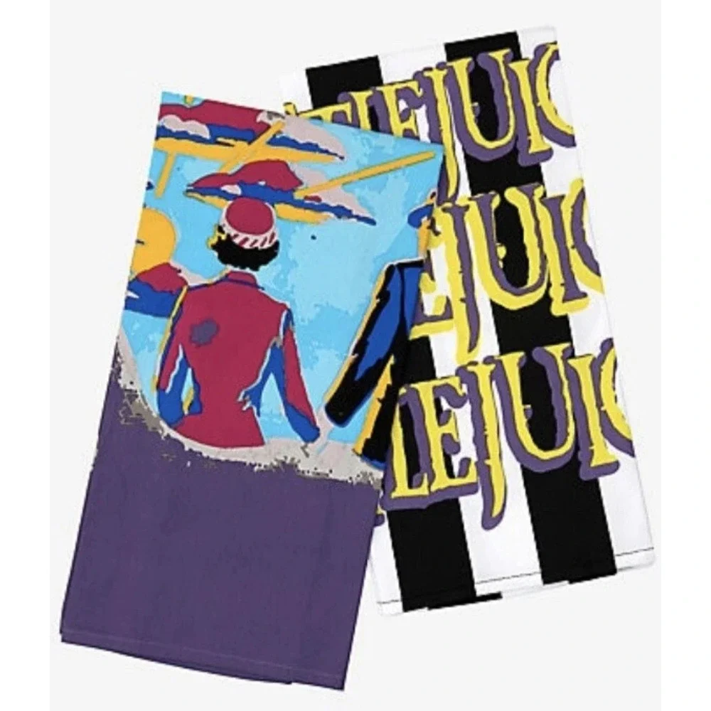 Beetlejuice Kitchen Towel Set 2 Pack NWT Handbook Recently Deceased 100% Cotton